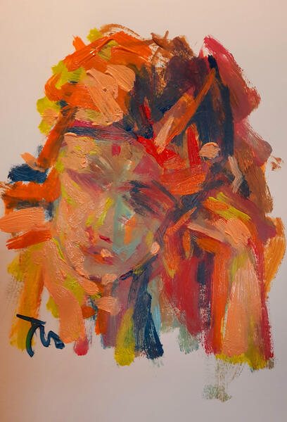 Ivo, peinzend , acryl op papier